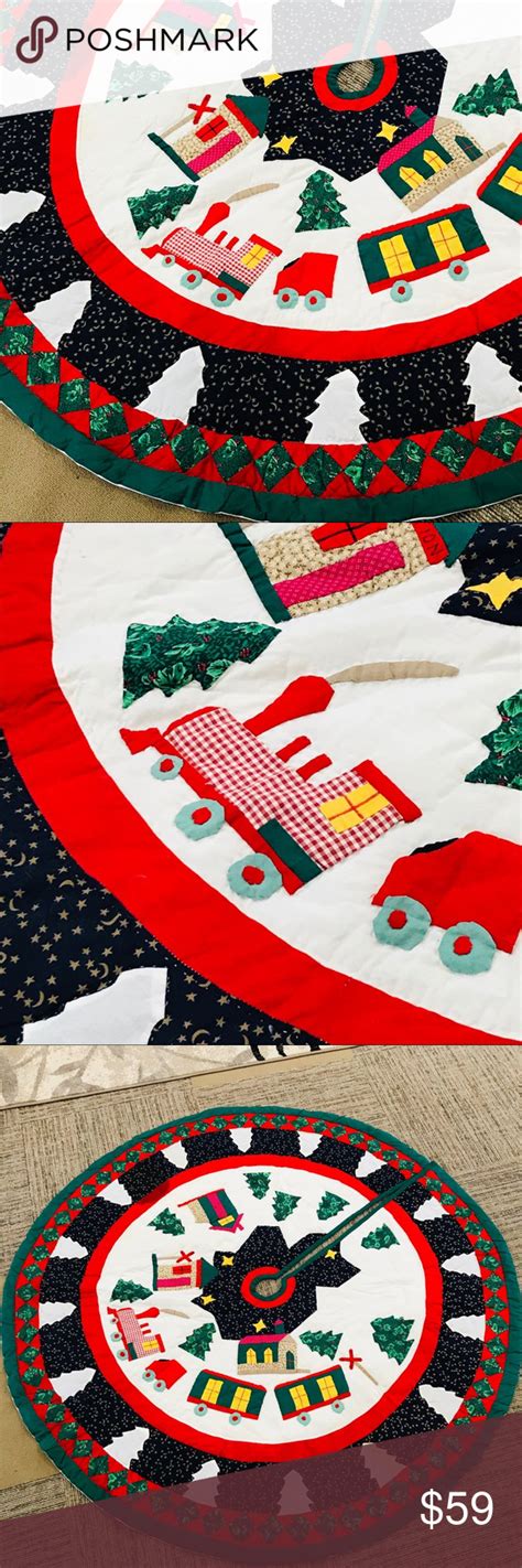 Large Hand made Train Christmas Tree Skirt | Christmas tree skirt ...