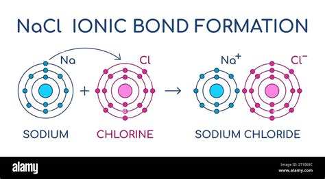 Sodium Chloride ionic bond formation. NaCl structure. Sodium and ...