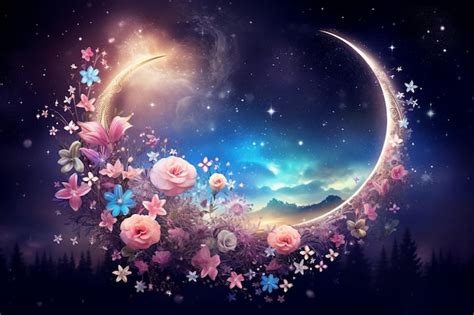 Premium Photo | Digital art moon and flower wallpaper