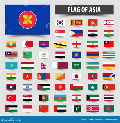 Set of Official Flags of Asia . Floating Flag Design Stock Vector ...