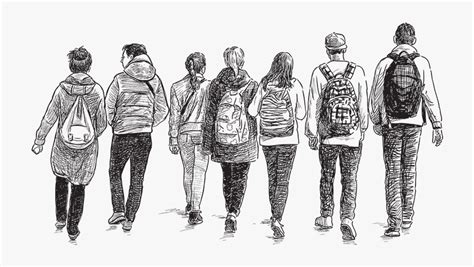 Sketch Of A Group Of Young People - Drawing Of Students Going To School ...