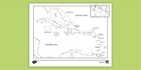 The Caribbean Islands Map Coloring Sheet (teacher made)