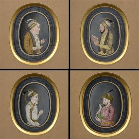 Four Framed Indian Paintings of Mughal Emperors, Murshidabad 19th C ...