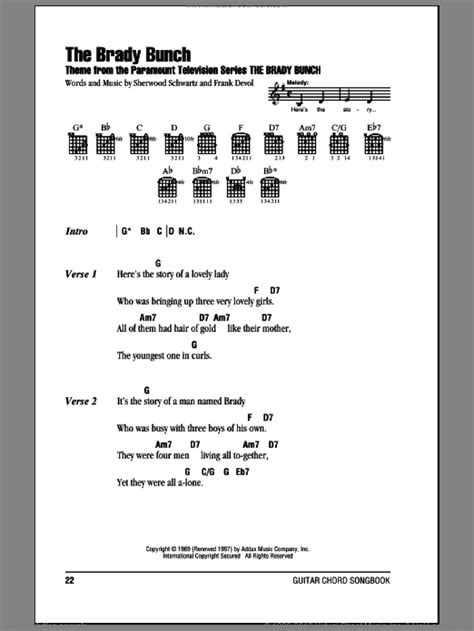 Schwartz - The Brady Bunch sheet music for guitar (chords) [PDF]