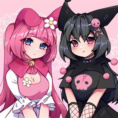 my melody and kuromi as humans | Melody hello kitty, Hello kitty art ...