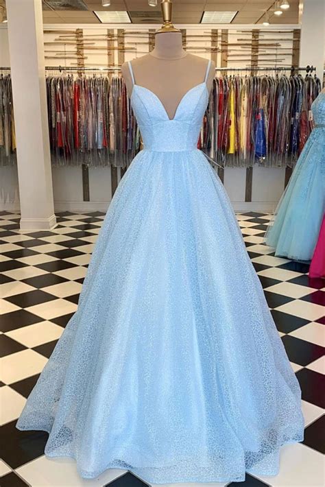 Shiny Sequins V Neck Blue Long Prom Dress, Sparkly Blue Formal Graduat ...