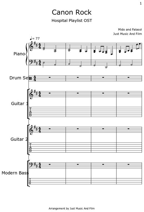 Canon Rock - Sheet music for Piano, Drum Set, Guitar Lead, Modern Bass