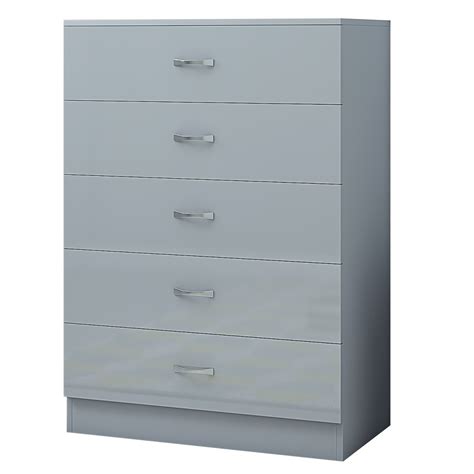 Grey High Gloss 5 Drawer Chest of Drawers - iQGB UK