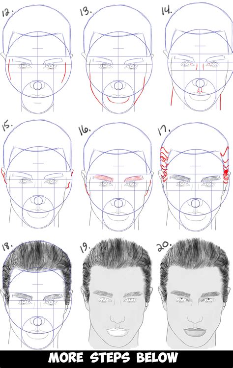 How to Draw a Man’s Face from the Front View (Male) Easy Step by Step ...