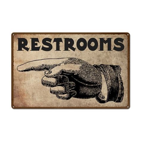 Vintage Pointing Hand Restroom Sign Rustic Metal Sign