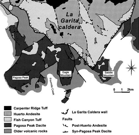 Map of the southern part of the La Garita caldera, showing faults ...