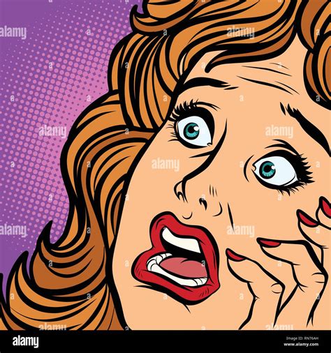 woman fear face. Comic cartoon pop art retro vector illustration hand ...