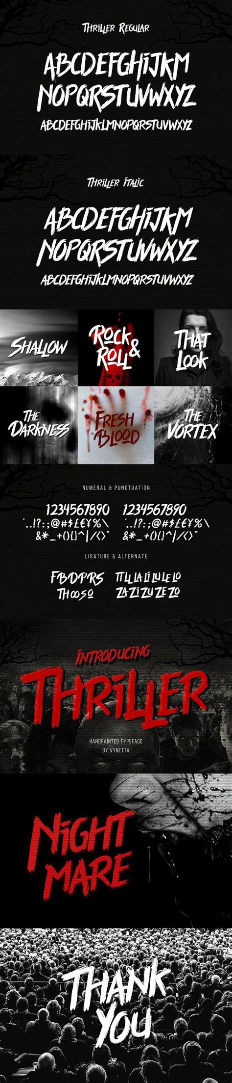 Thriller | Thriller, Professional fonts, Script fonts