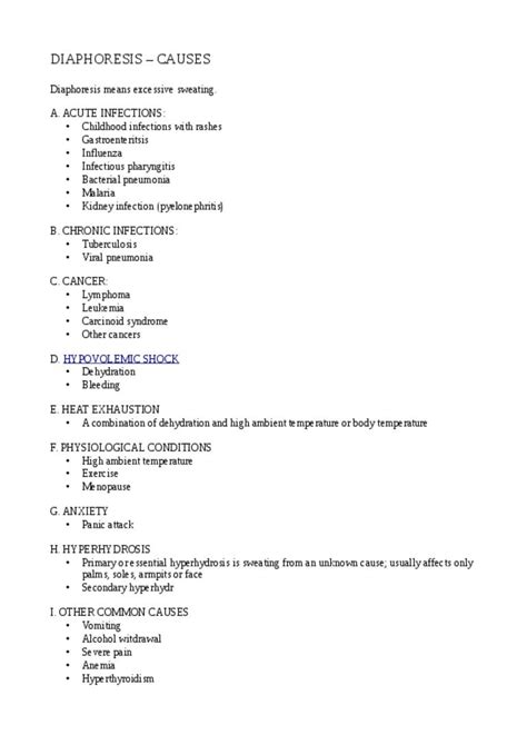 Diaphoresis Causes