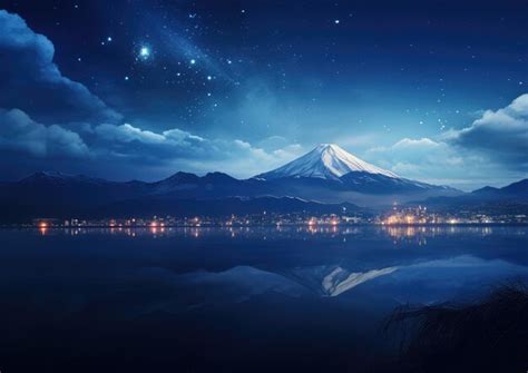 Premium AI Image | A serene night view of Mt Fuji with a starry sky