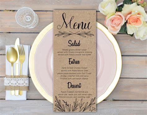 Rustic wedding menu cards Rehearsal dinner menu Rustic wedding | Etsy