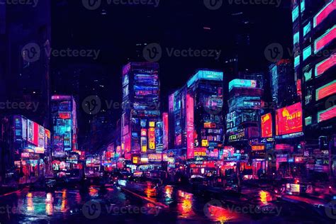 Night cityscape in neon lights illustration 20755983 Stock Photo at ...