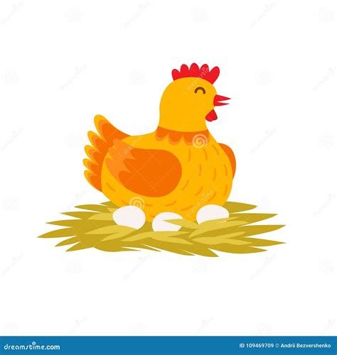 Hen Laying On Eggs Black Silhouette Front View. Farm Animal Icon ...