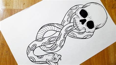 How to draw a skull tribal tattoo || Skull with snake drawing - YouTube