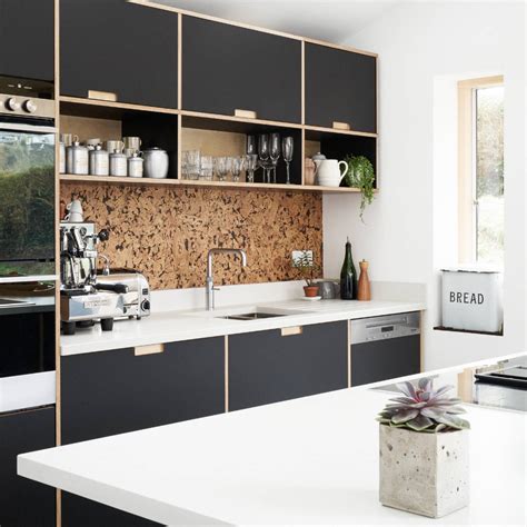 Black Wall Tiles, Cork Wall Tiles, Black Walls, Plywood Kitchen ...