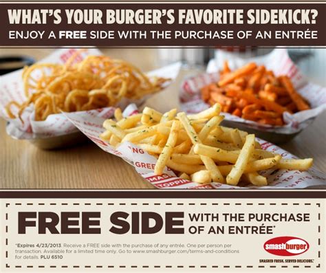 Smashburger - Free Side with Purchase of an Entree - Expires April 23, 2013