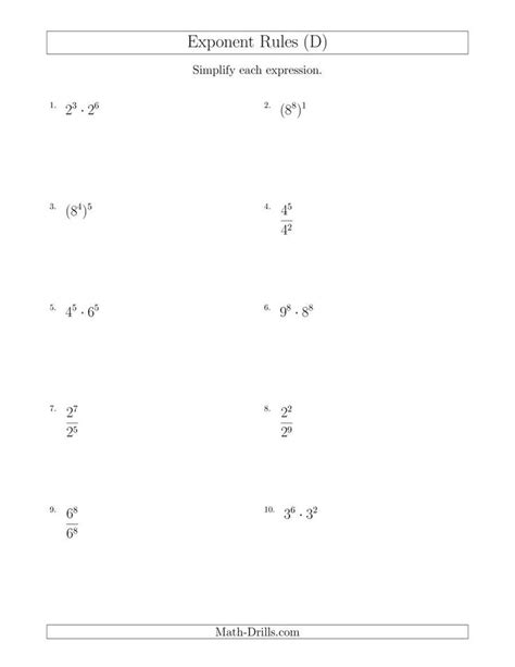 Quotient Rule Exponents Worksheet - Printable Word Searches