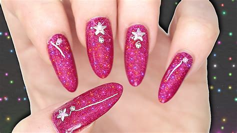 Hot pink nails with glitter - archac