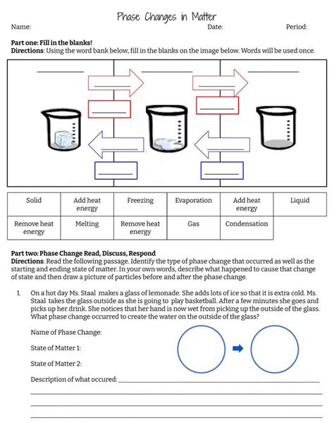 Phase Change in Matter Worksheet | Matter worksheets, States of matter ...