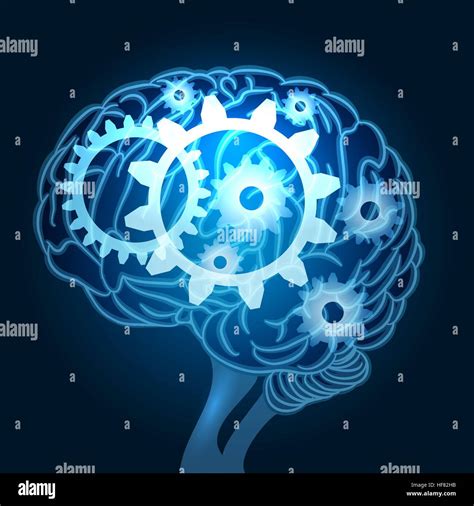 Human brain with gears inside. Thinking process concept. Vector ...