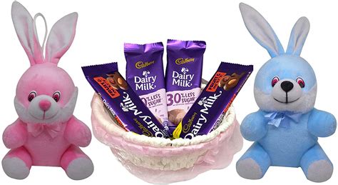 Gifts for Kids with Chocolate Gifts - Set of 2 Rabbit Toys & 4 ...