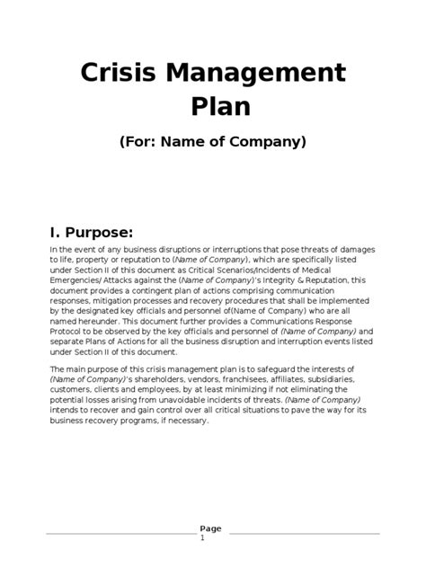 BB7248 Crisis Management Plan Template | Crisis Management | National ...