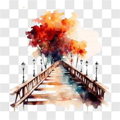 Download Watercolor Painting of Old Wooden Bridge in Nature PNG Online ...