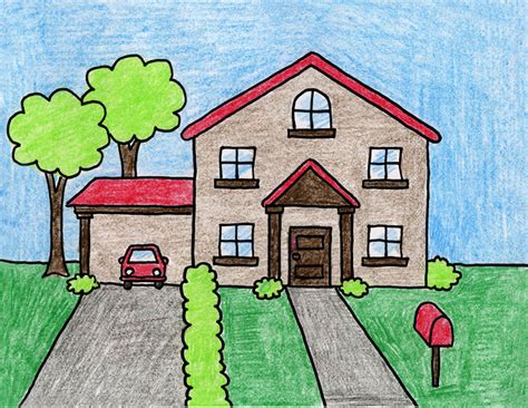 Easy How Draw a House with a Car Tutorial Video, Coloring Page