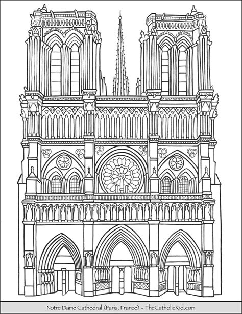 Notre Dame Cathedral Coloring Page - TheCatholicKid.com