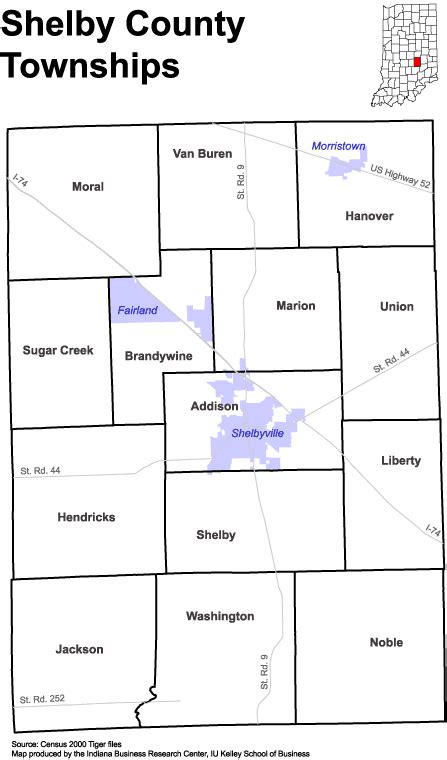 Map Of Shelby County Indiana - Cities And Towns Map