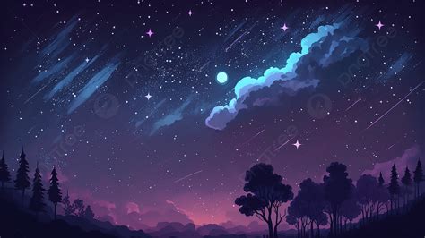 Night Starry Sky Trees Silhouette Illustration Background, Starry Sky ...