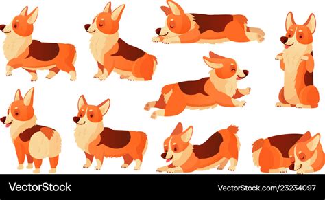 Cartoon dog character sleeping corgi dogs poses Vector Image