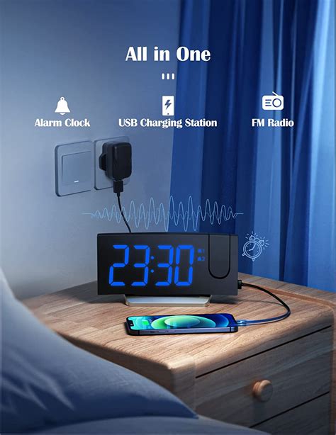 Projection Alarm Clocks Bedside, FM Radio Alarm Clock with USB Charger ...