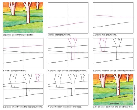 Winter Landscape. Learn to draw fore, middle and backgrounds. #howto ...