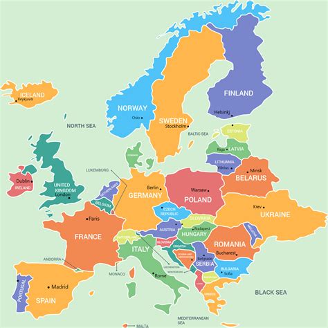 Printable Map Of Europe With Capital Cities