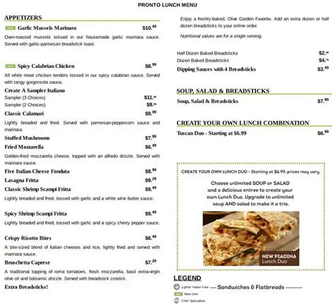 Olive Garden Menu, Menu for Olive Garden, Bolingbrook, Chicago ...