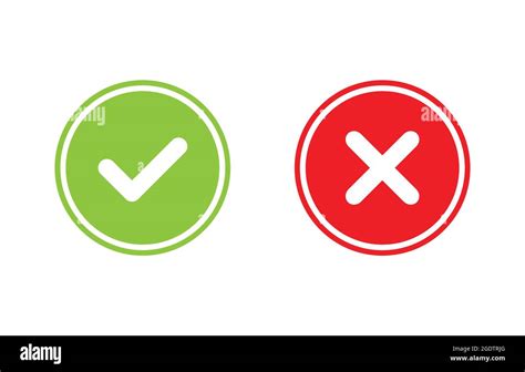 Tick and cross signs. Green checkmark OK and red X icons vector. Circle ...