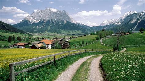 HD wallpaper: Alpine Village In Austria, mountain, valley, road, nature ...