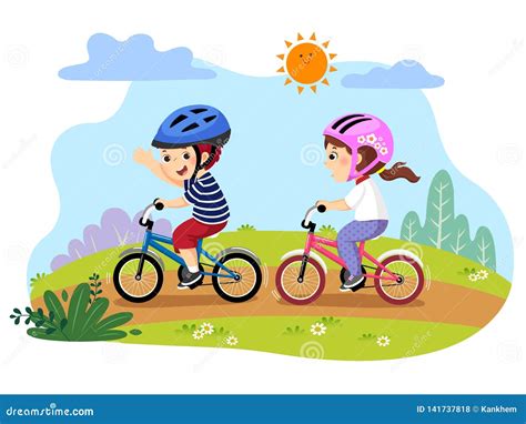 Kids Riding Bikes Cartoon