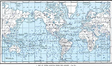 Prevailing wind directions, January - 1901 map #map #world | Map ...