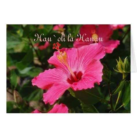 Hawaiian Happy Birthday Pink Striped Hibiscus Greeting Card | Zazzle