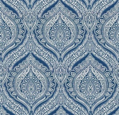 Blue Damask Upholstery Fabric Custom Blue White Paisley