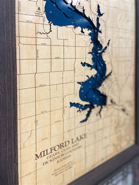 Milford Lake Map, Custom Wood Map, 3D Wall Art, Contour Map Lake House ...