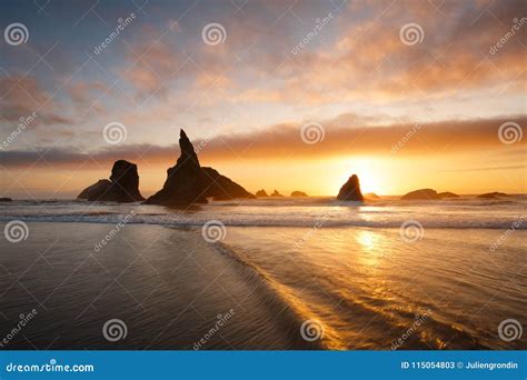 Bandon beach sunset stock image. Image of landscape - 115054803