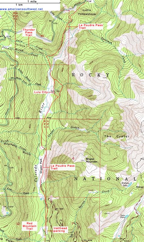 Topographic Map of the La Poudre Pass Trail, Rocky Mountain National ...